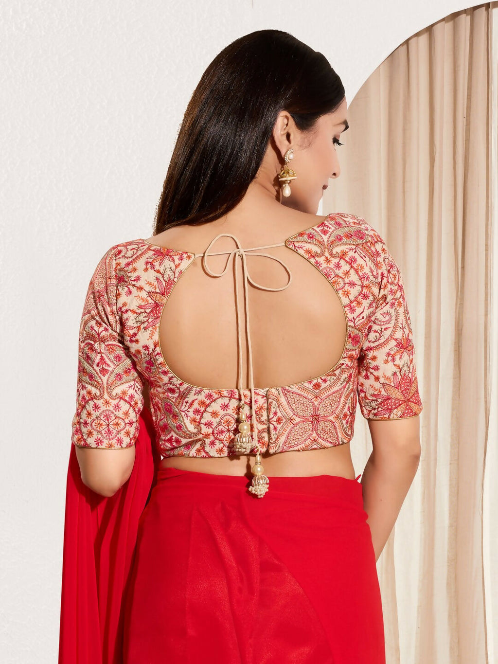 Joban Fashion Off White Cotton Padded Blouse With Sweetheart Neck Elbow Sleeves