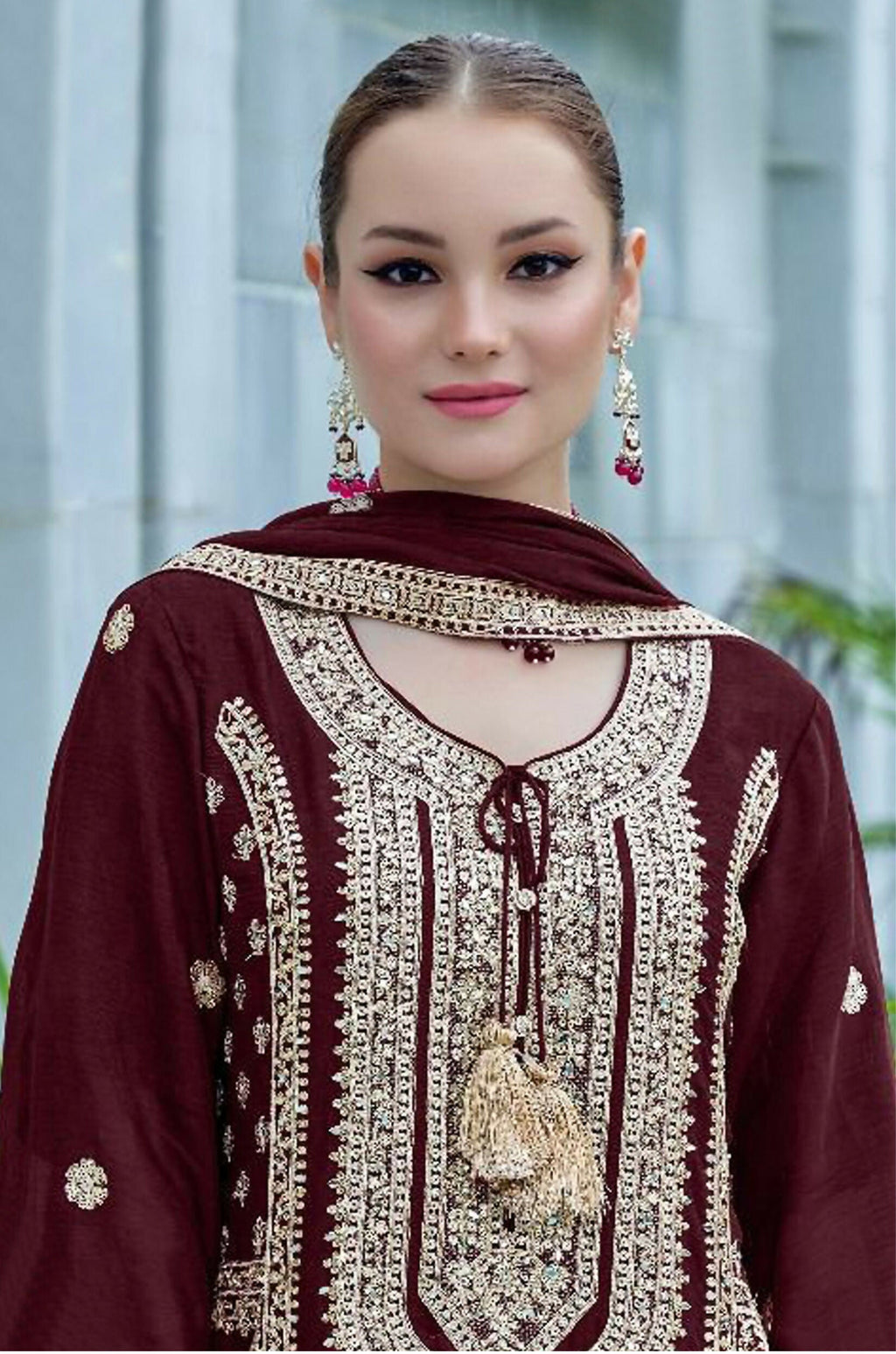 Vastranavya Heavy Chinon With Embroidery Coding Sequence with Real Mirror Work Pakistani Suits