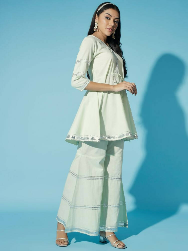 Myshka Women Green Solid Kurta & Palazzos With Dupatta