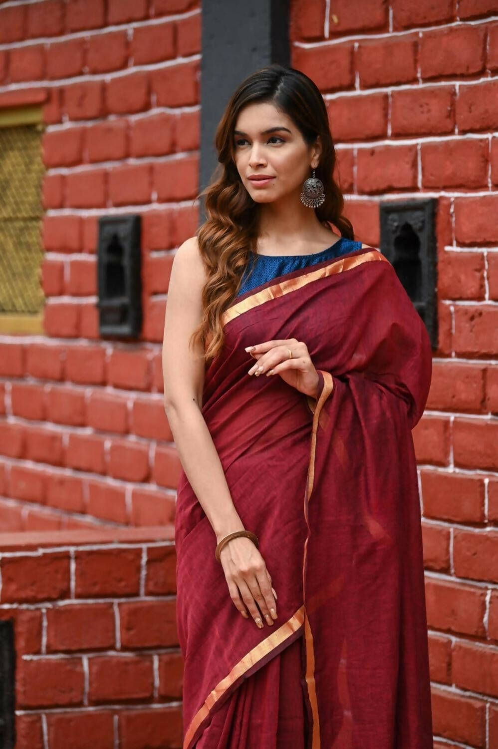 Very Much Indian Pure Cotton Handloom Saree With Intricate Borders - Red