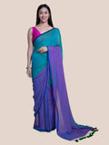 Suta Purple Green Colourblocked Mul Saree