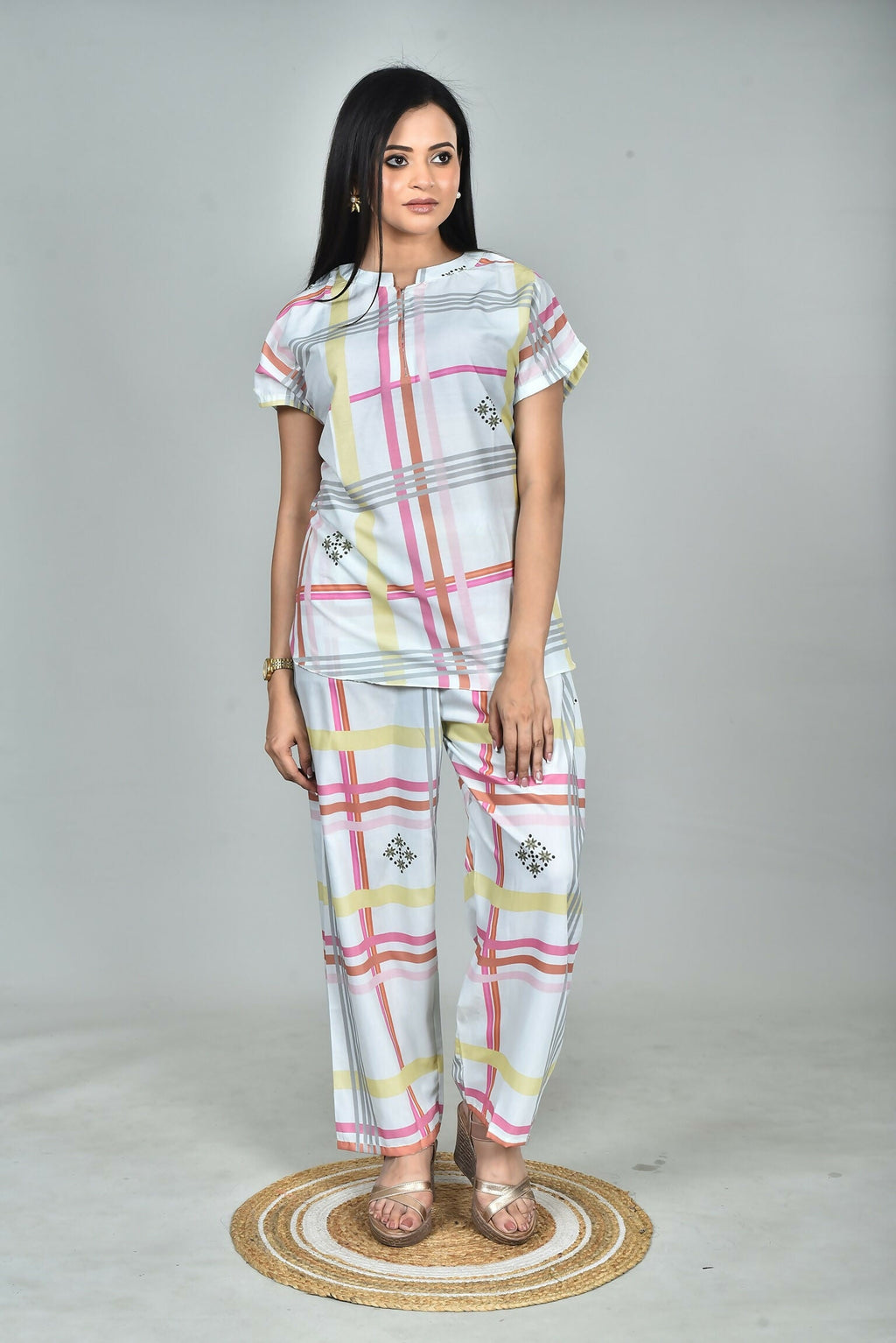 Morchari Digital Print Semi Muslin Co-Ord Set Top & Trouser-Multicolor