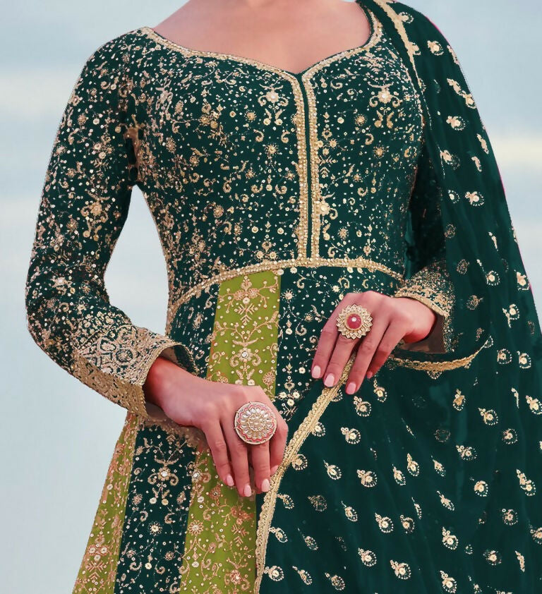 Vastranavya Teal Green Embroidered Sequence work Georgette Anarkali Suit