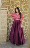 Jyoti Fashion Women's Wine Printed with Sequins Chinon Anarkali Dress