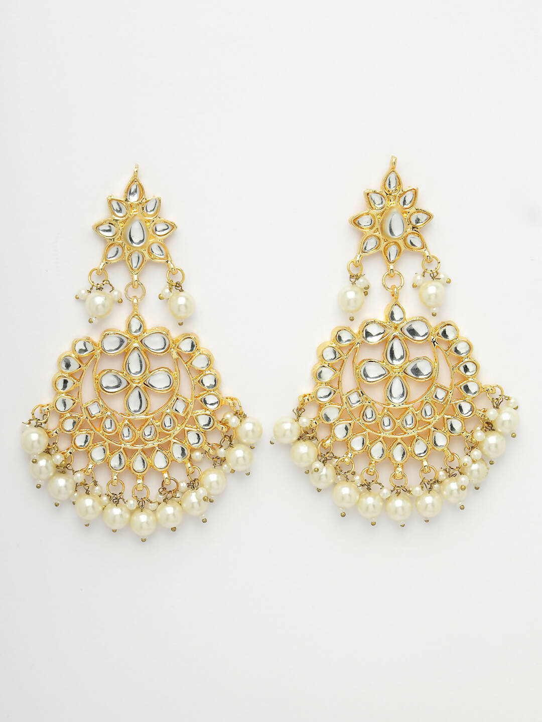 NVR Women's Gold-Polished Kundan Chandbali Earrings
