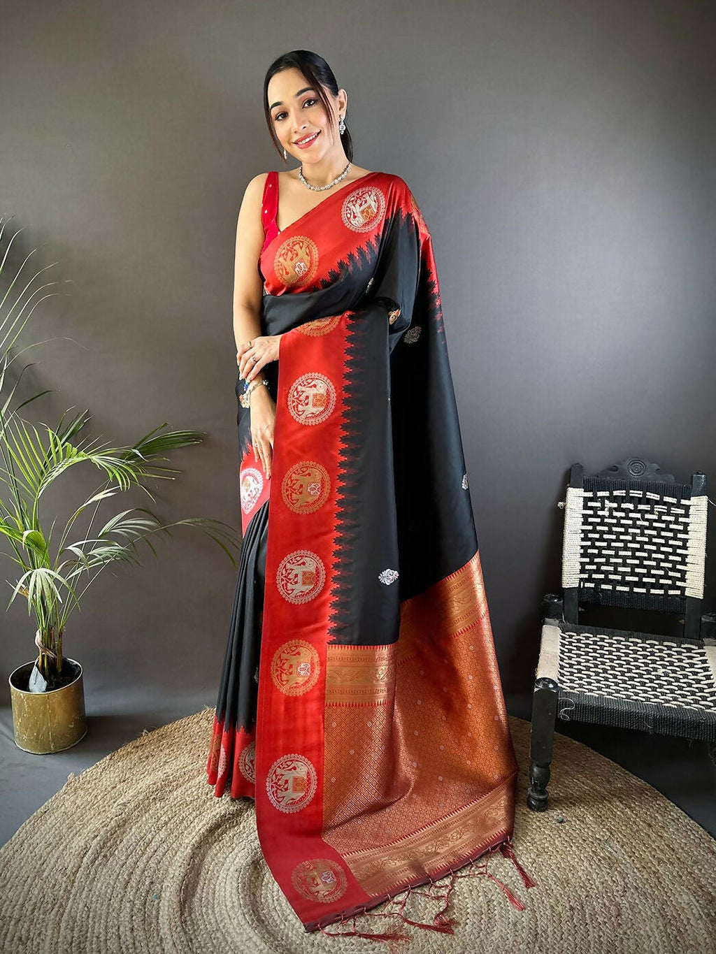 Joban Fashion Red Butti Banarasi Silk Sarees