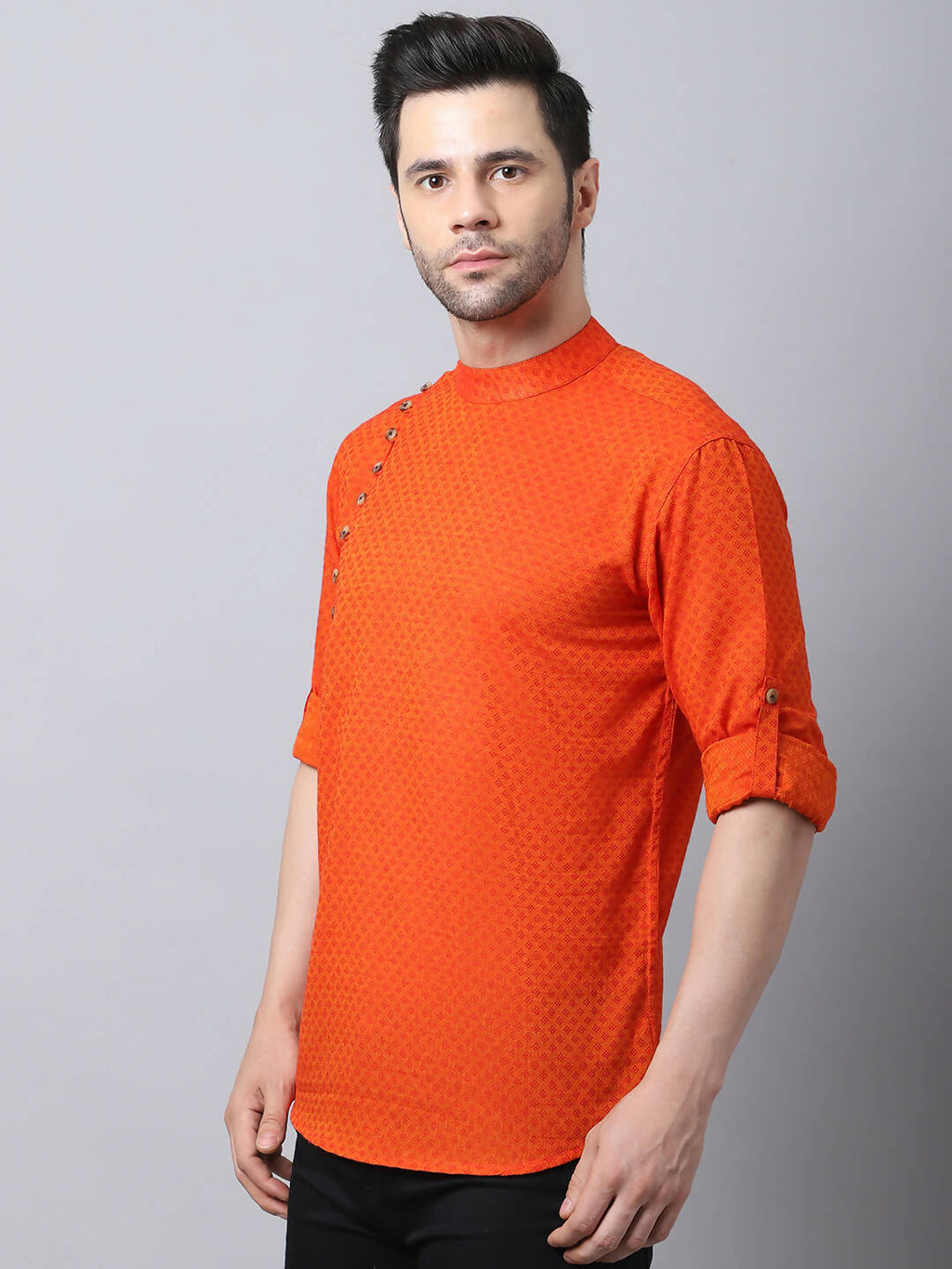 Even Apparels Orange Pure Cotton Men's Kurta With Side Placket