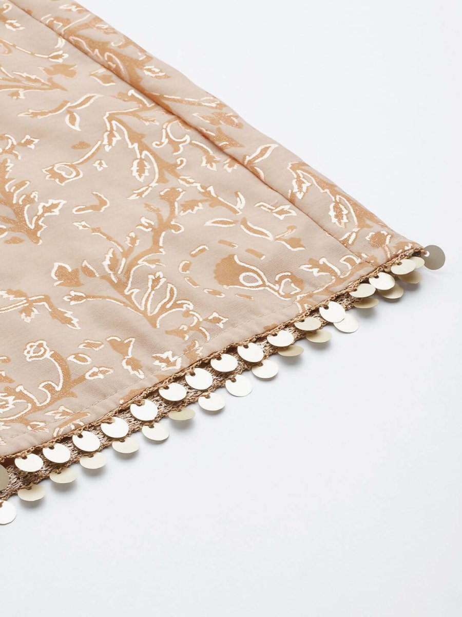 Ahalyaa Beige & Golden Printed Basic Jumpsuit