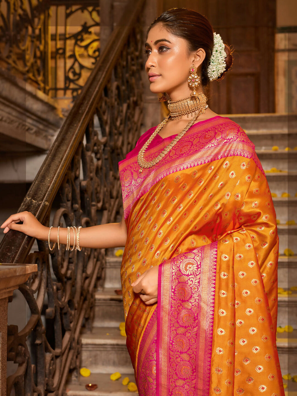 Shree Shyam Fashion Banarasi Silk Mustard Saree