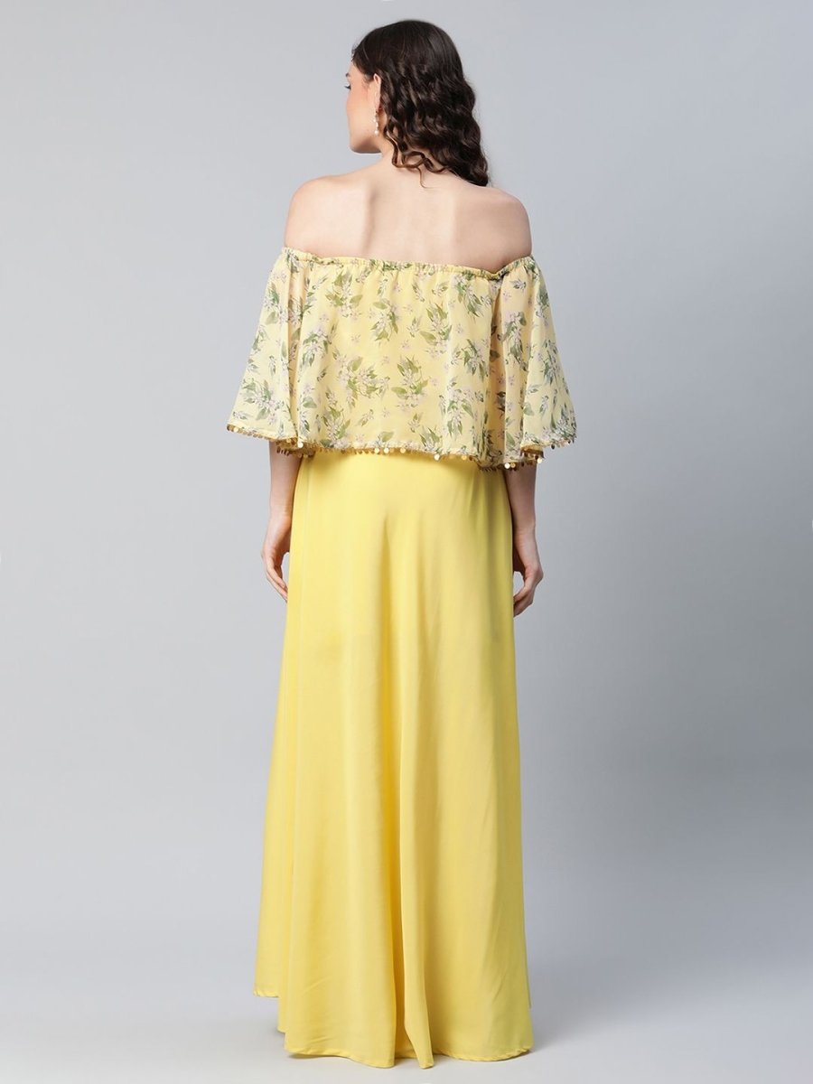 Ahalyaa Women Crepe Printed Yellow Dress