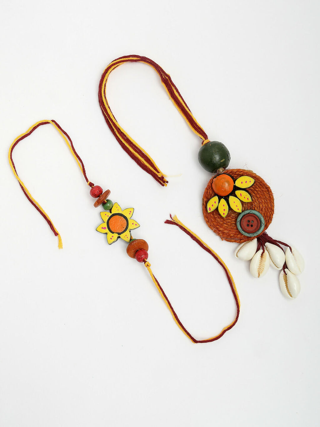 NVR Women & Men Set of 2 Multicolor Sea Shell Handcrafted Bhaiya Bhabhi Rakhi With Roli Chawal