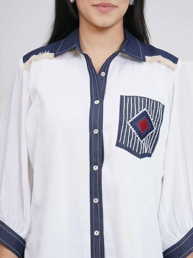 Joban Fashion White Rayon Crepe Hand-Embellished Shirt with Embellished Pants