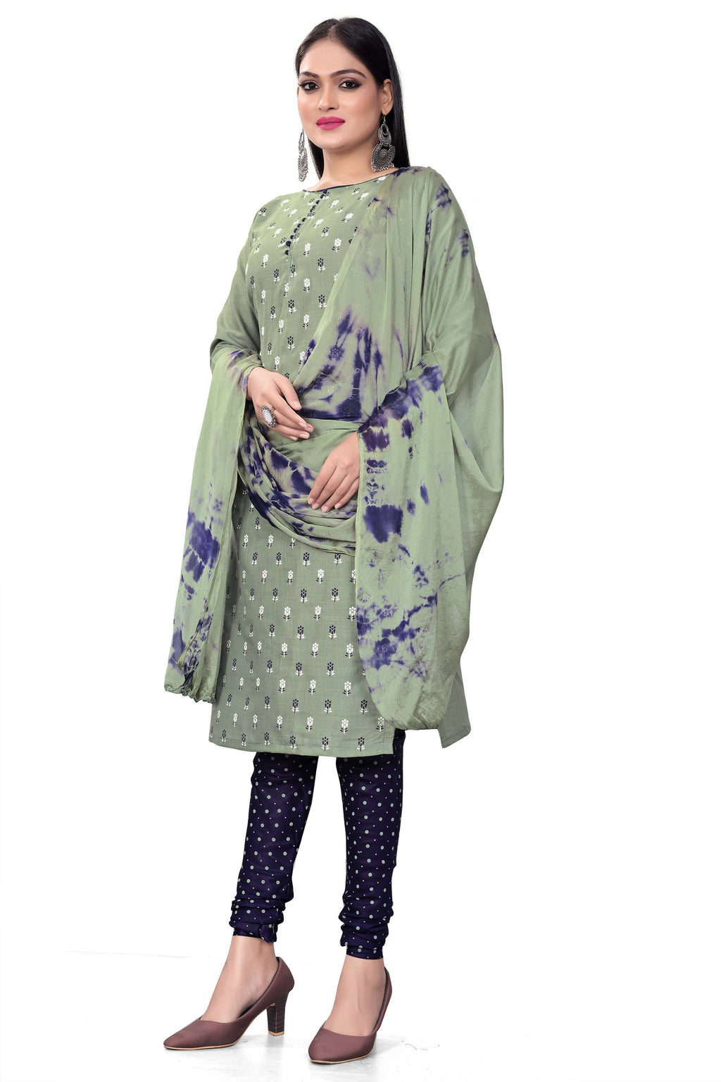 Sea Green Slab cotton Printed Unstitched Dress Material - Tanvi