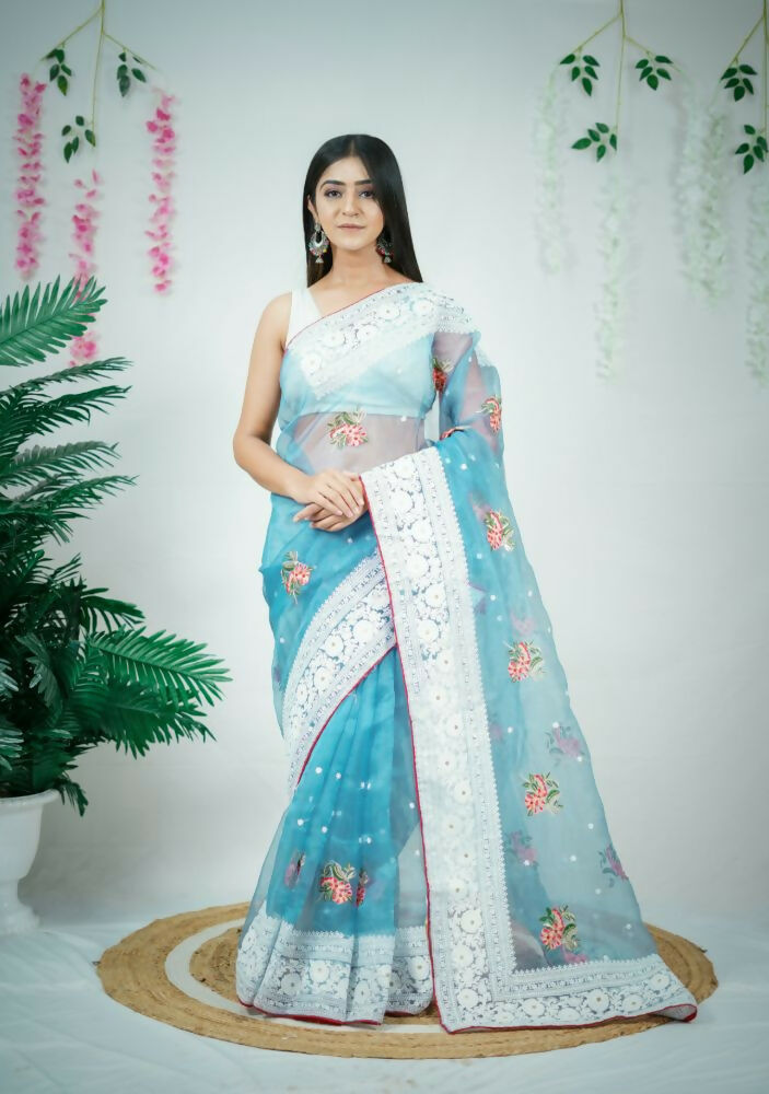 Vamsee Patralekha Blue Organza Saree