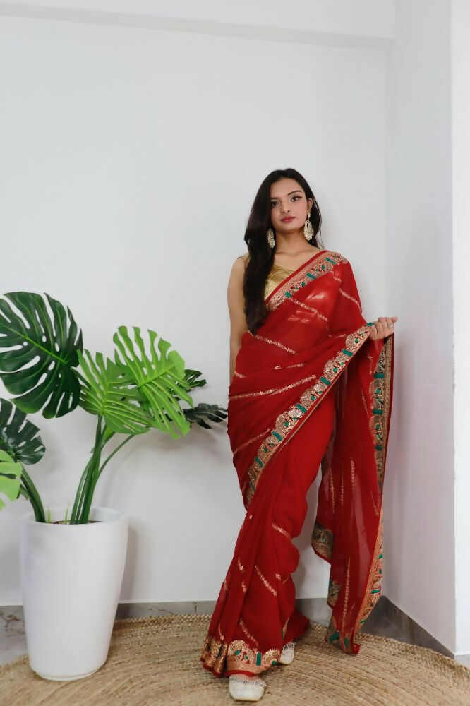 Vamsee Aaradhna Red Georgette Saree