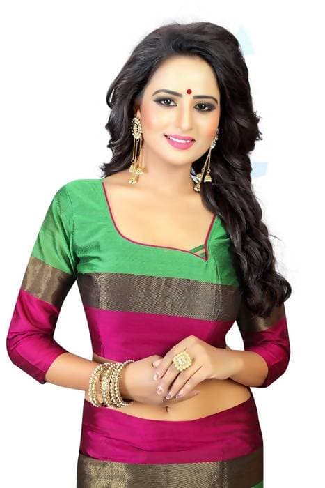 Vamika Green and Parrot Pink Cotton Silk Weaving Saree (Shreeji Parrot Pink)