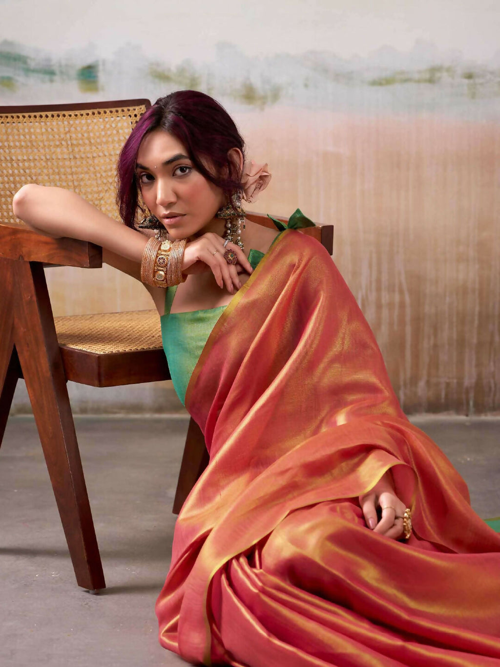 Shree Shyam Fashion Tissue Silk Peach Saree