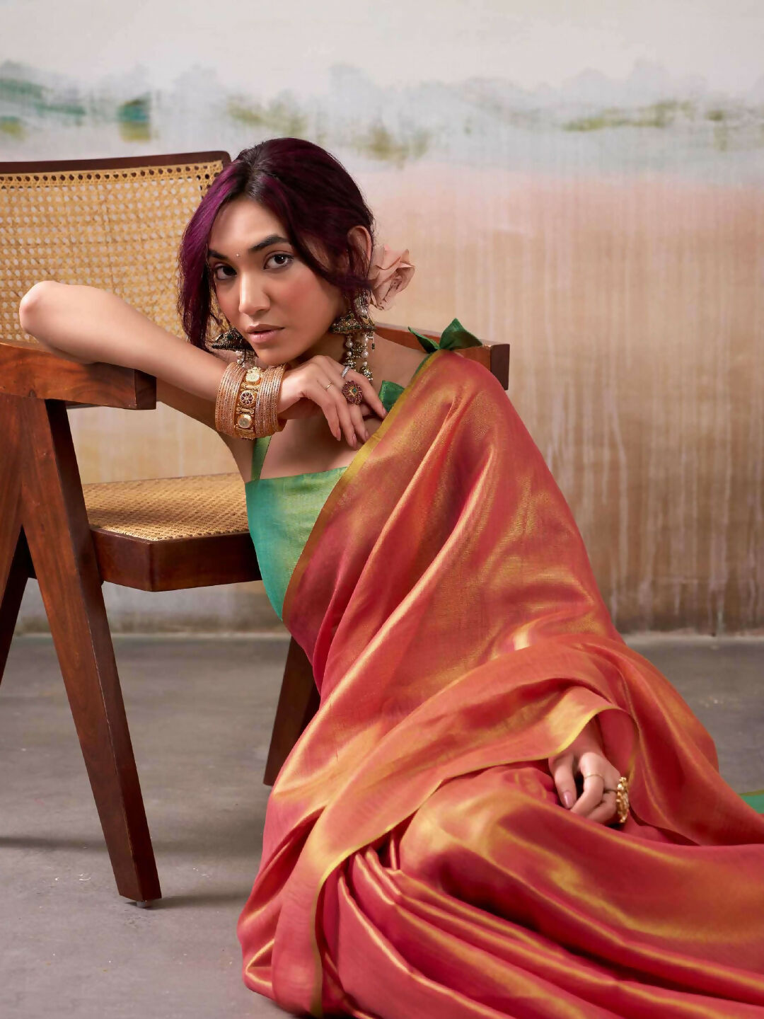 Shree Shyam Fashion Tissue Silk Peach Saree