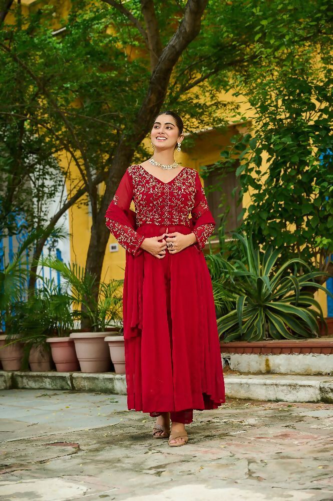 Joban Fashion Maroon Readymade Kurta Set With Sequence embroidery Work