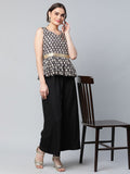 Ahalyaa Women Black Crepe Digital Printed Top with Palazzo Set