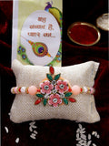 NVR Men Pink Floral Shape Stone-Studdded & Beaded Rakhi With Roli Chawal