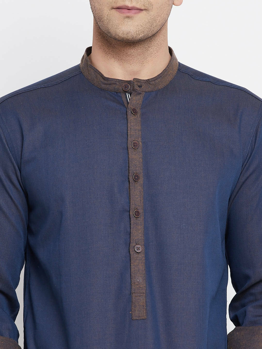 Even Apparels Pure Cotton Blue Men's Kurta With Band Collar