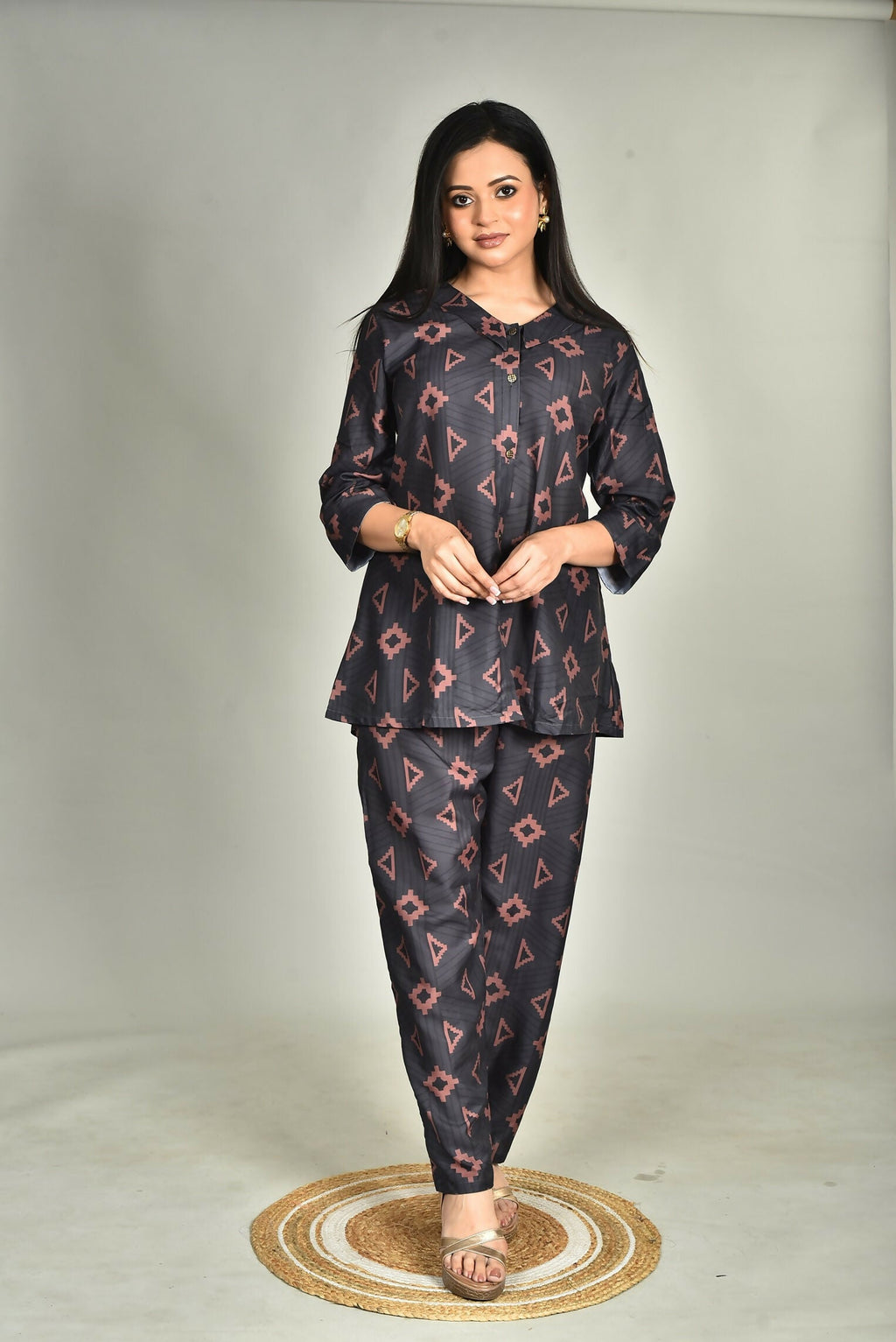 Morchari Digital Print Semi Muslin Co-Ord Set Top & Trouser-Multicolor