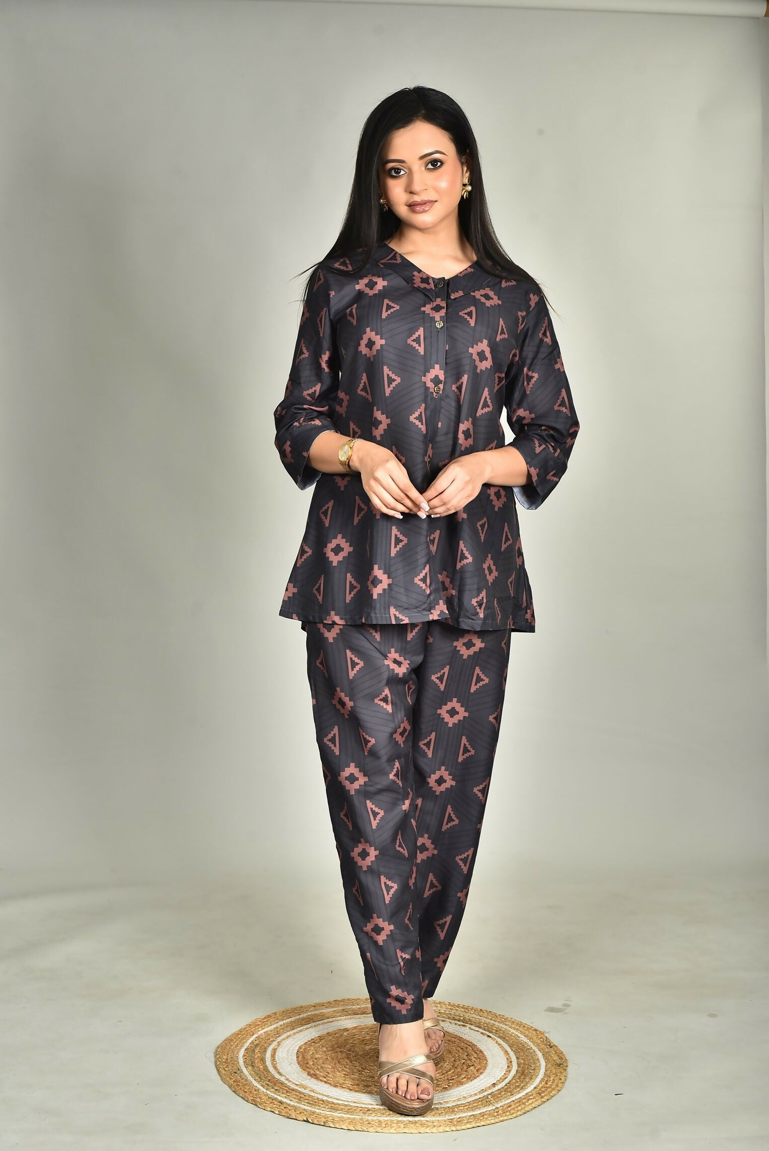 Morchari Digital Print Semi Muslin Co-Ord Set Top & Trouser-Multicolor