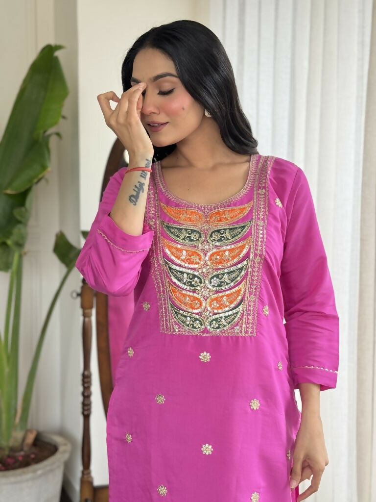 Light purple Viscose Chanderi Stitched Suit With Dupatta - Tanisha