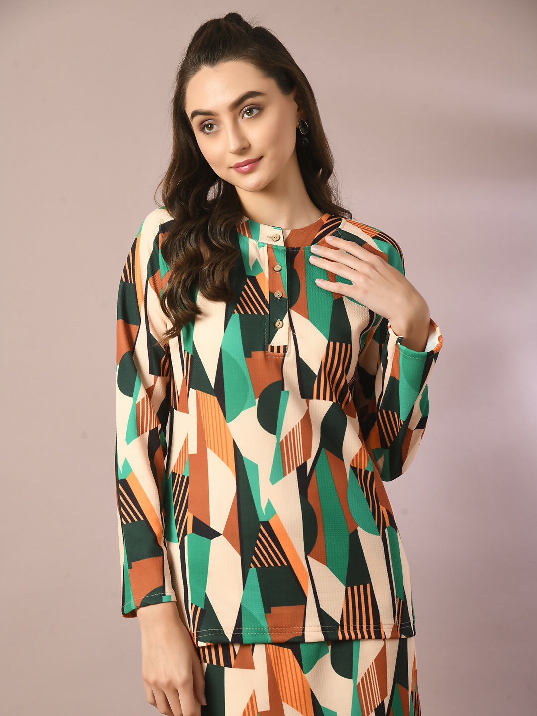Myshka Women's Multi Printed Round Neck Party Top With Skirt Co-ord set