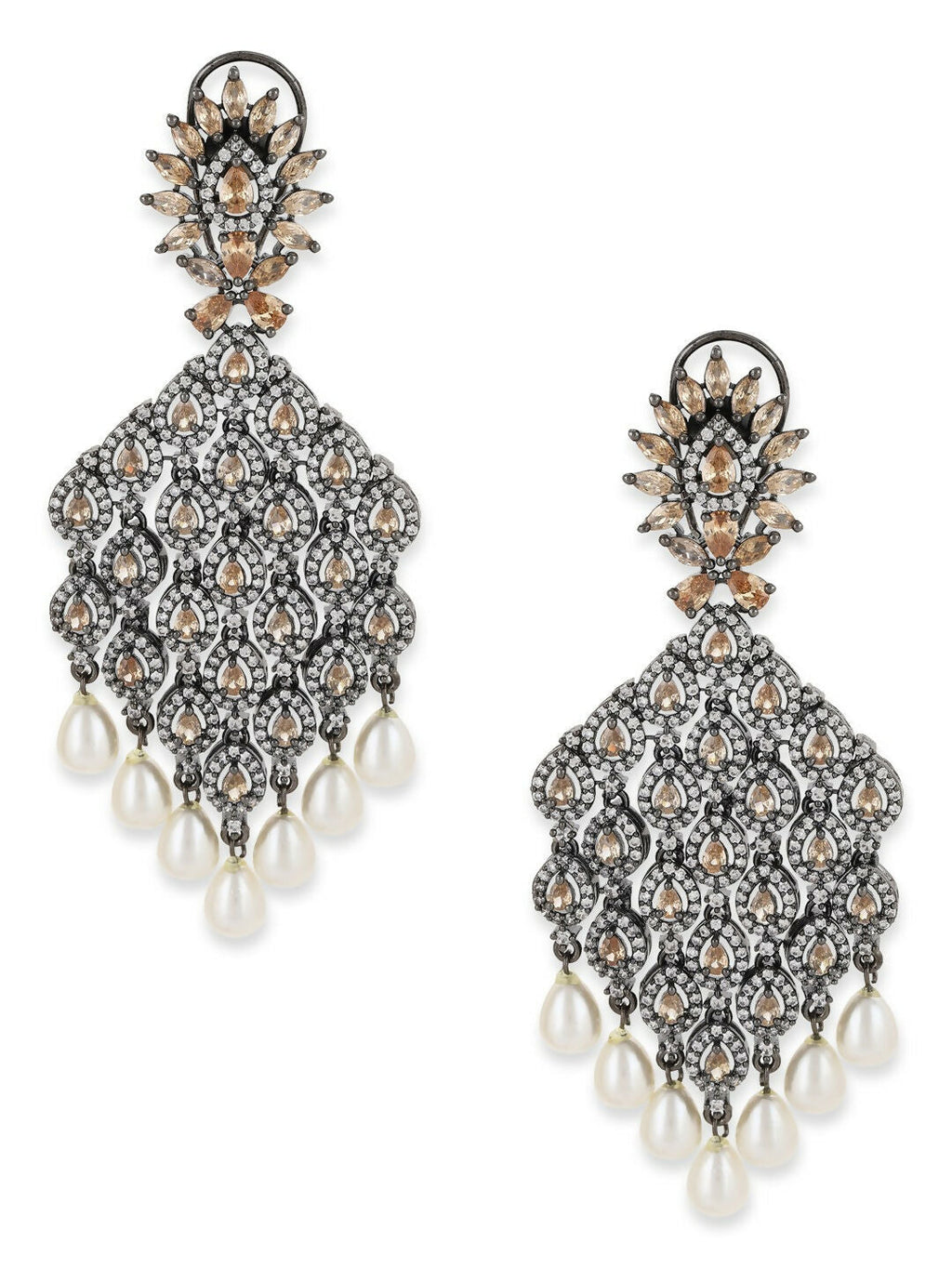 Champaign & Pearl Drop Earrings- Ruby Raang