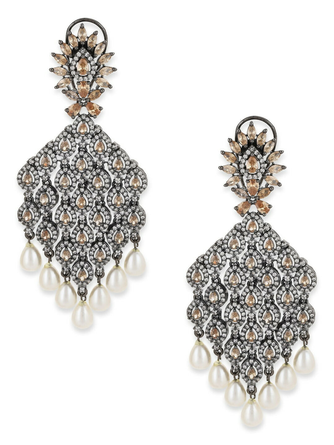 Champaign & Pearl Drop Earrings- Ruby Raang