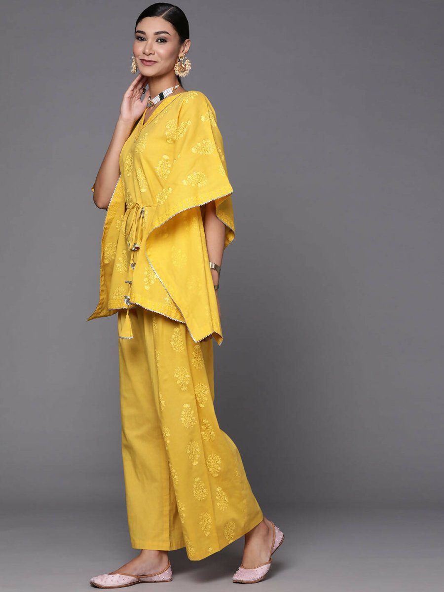 Ahalyaa Women Mustard Yellow Floral Printed Pure Cotton Co-Ords