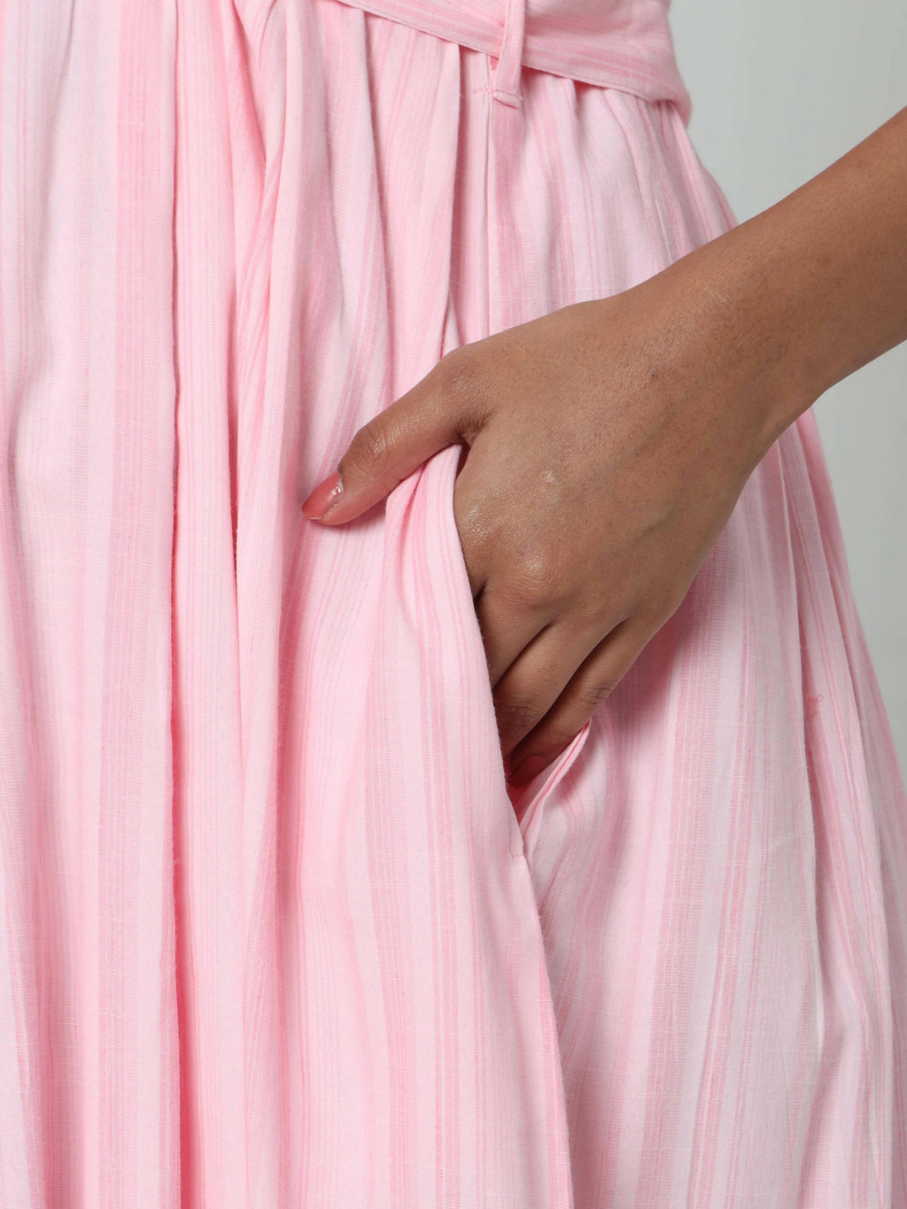Manet Three Fourth Maternity Dress Striped With Concealed Zipper Nursing Access - Baby Pink