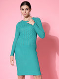 Women Green Acrylic Self Design Winter Dress - Wool Trees
