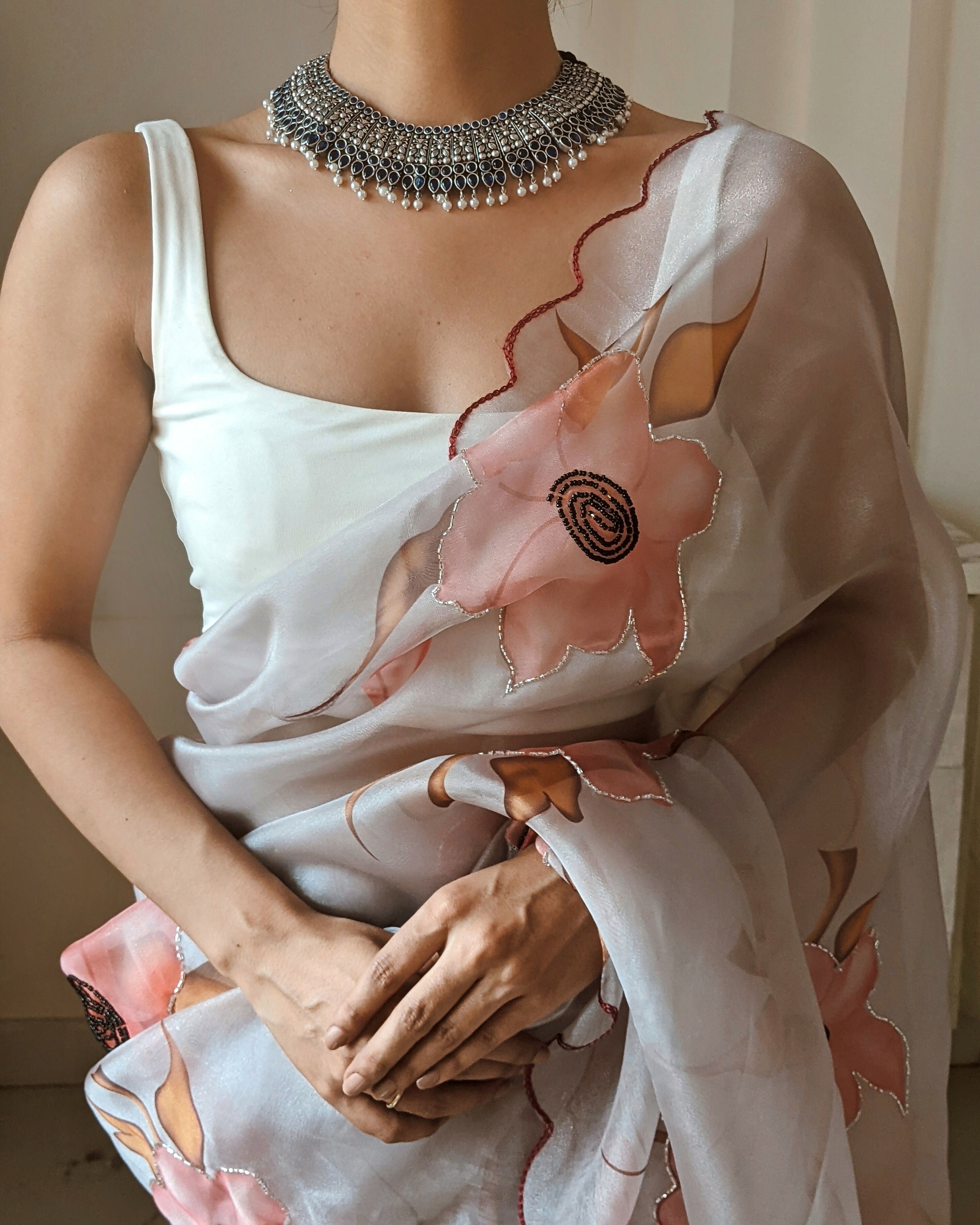 Vamsee Pinki Khatali Grey Organza Saree