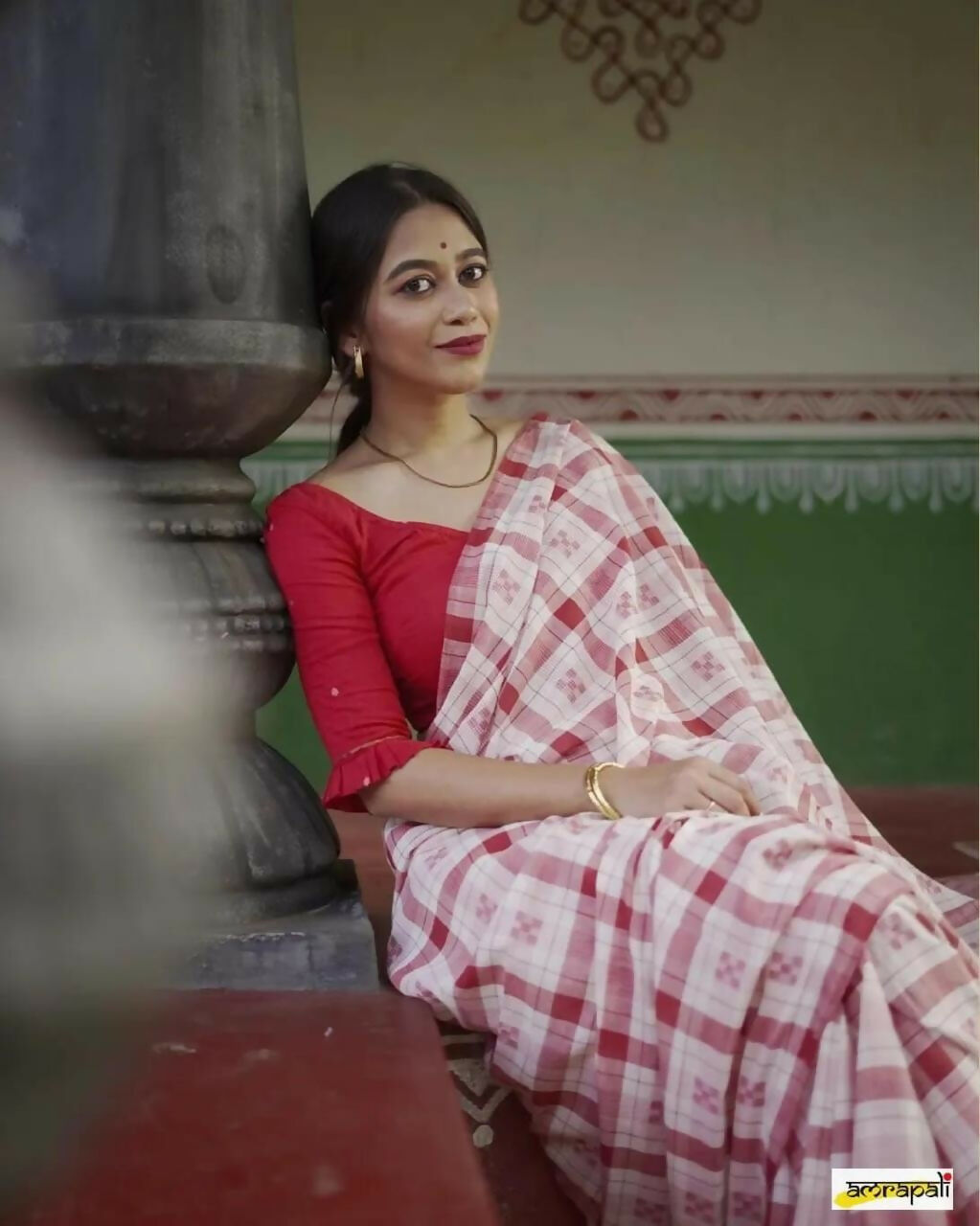 Exclusive Collection Beautiful Check Red Pure Cotton Woven Handloom Saree With Running Blouse Piece