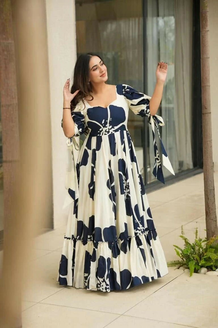 Aayaa Designer Cambric Cotton Printed Full Flaired Gown - Multi Color