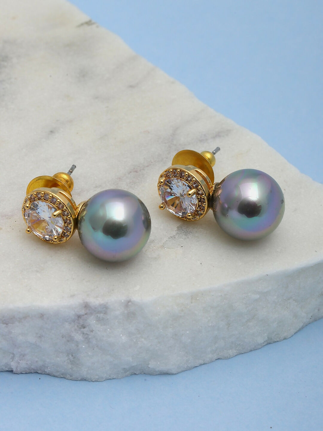 Diamond Studs with Silver Drop- Ruby Raang