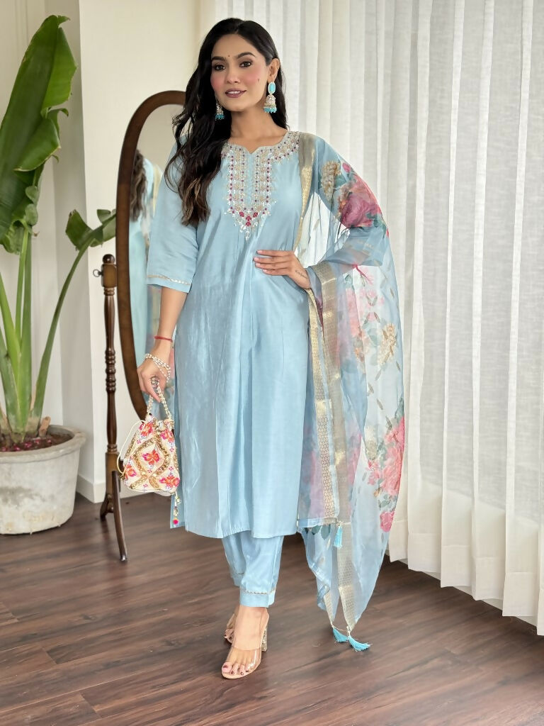 Lavender Viscose chanderi Stitched Suit With Dupatta - Tanisha