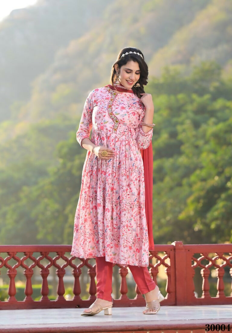 Designer Stylish Light Pink Rubi Silk Stitched Suit With Dupatta - Kiyara