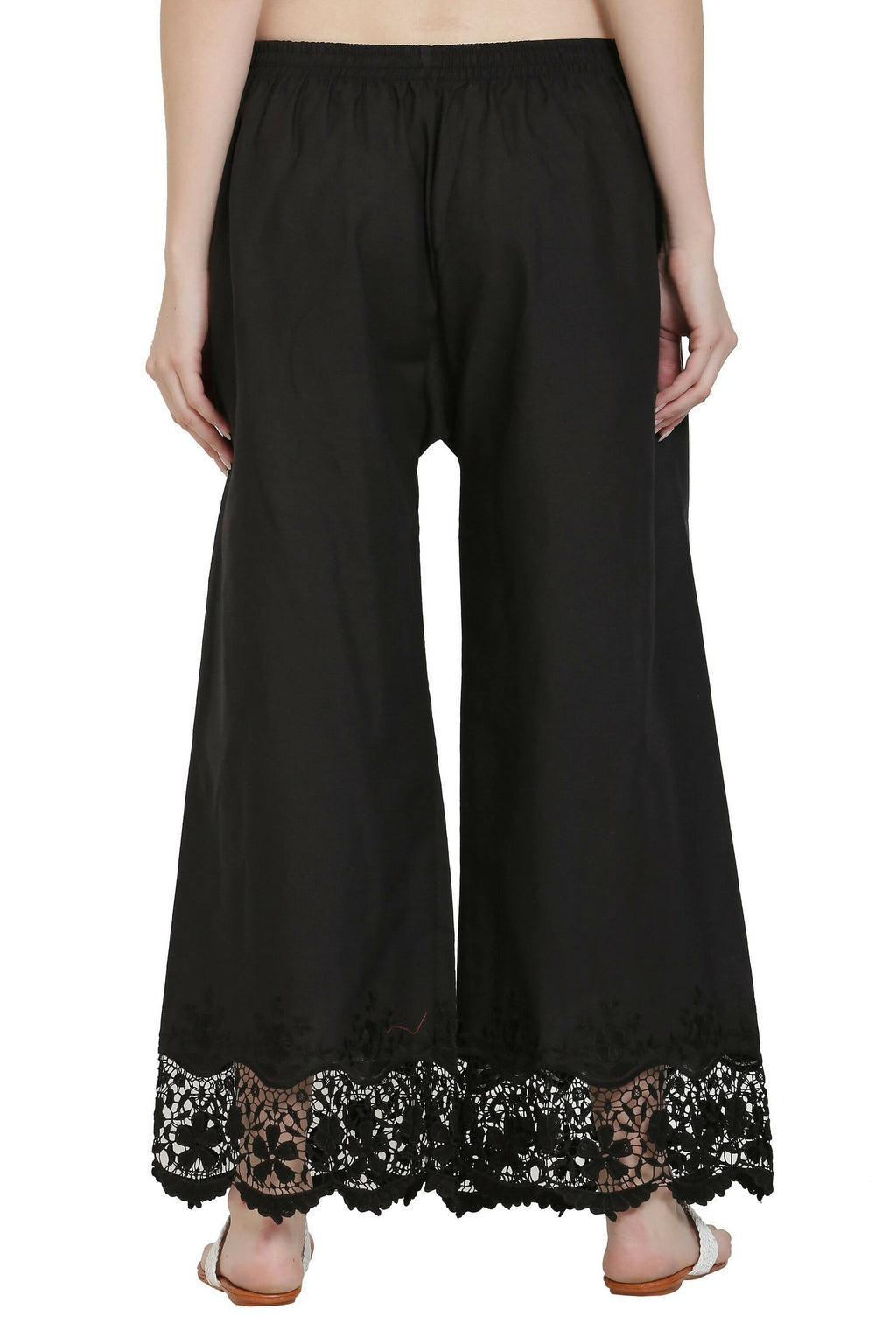 PAVONINE Black Color Chikankari Lace Scalloped Hem Cotton Fabric Sharara