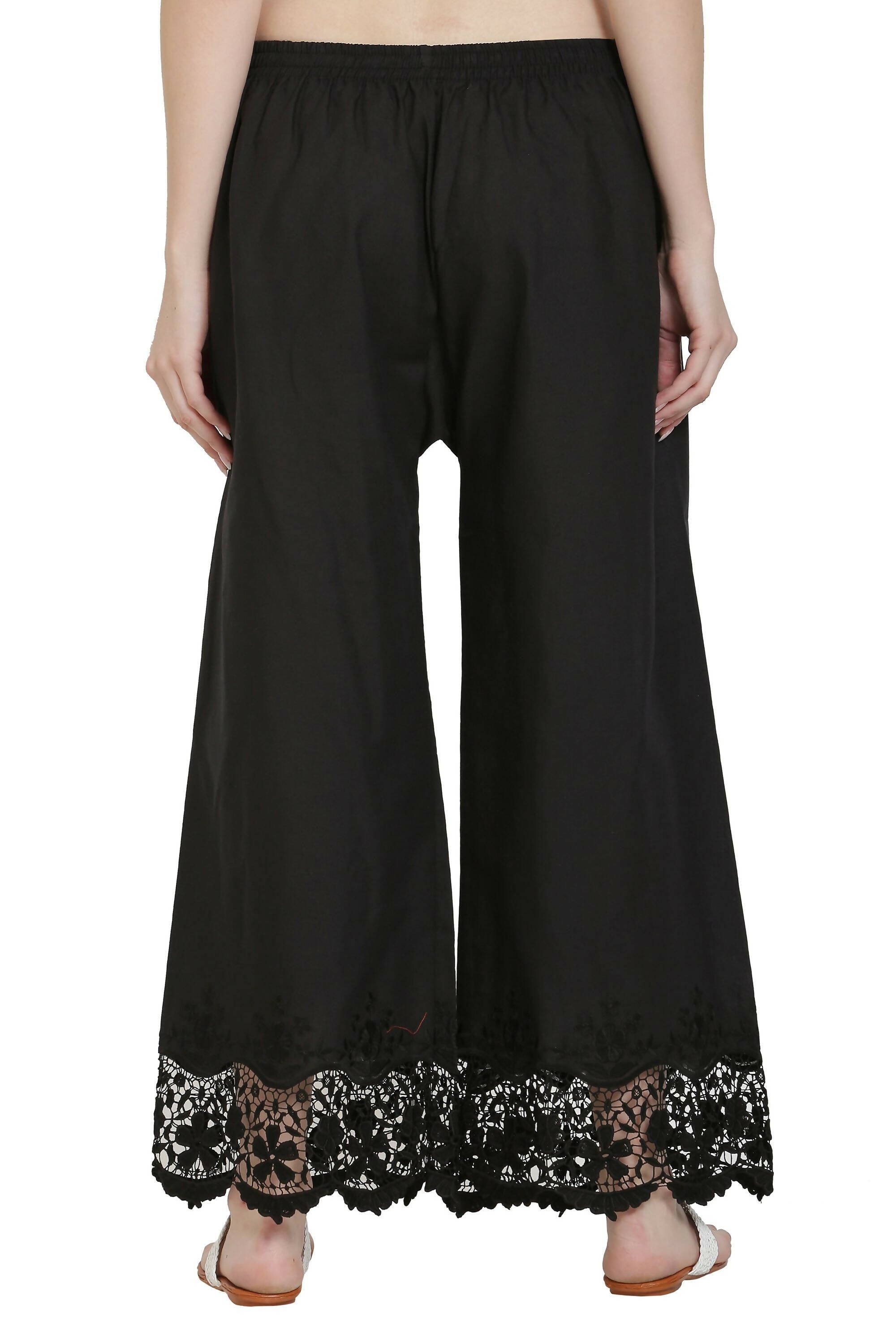 PAVONINE Black Color Chikankari Lace Scalloped Hem Cotton Fabric Sharara