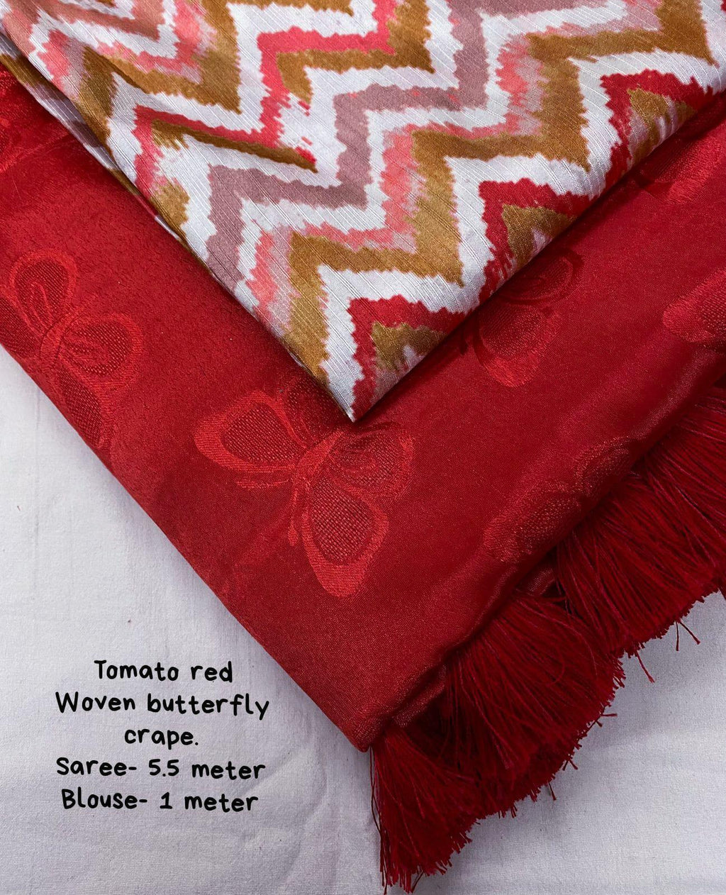 Red Silk Blend Ethnic Motifs Saree with Unstitched Blouse - Hiral Fashion