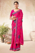 Pink Georgette Bandhni Printed Saree With Unstitched Blouse Piece - Shanaya