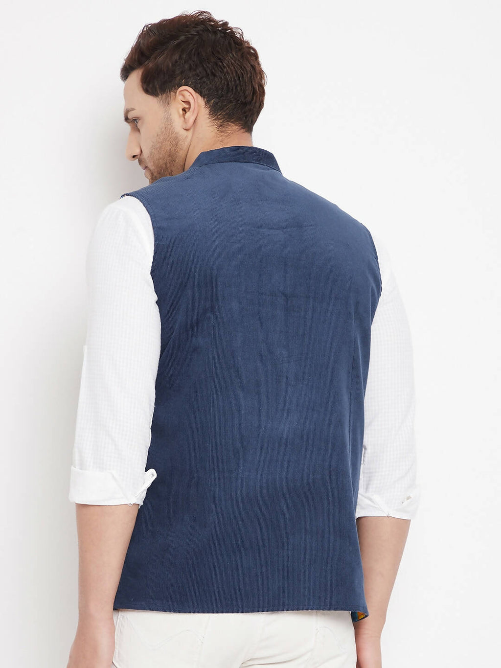 Even Apparels Blue Polyester Men's Nehru Jacket-Contrast Lining-Inbuilt Pocket Square