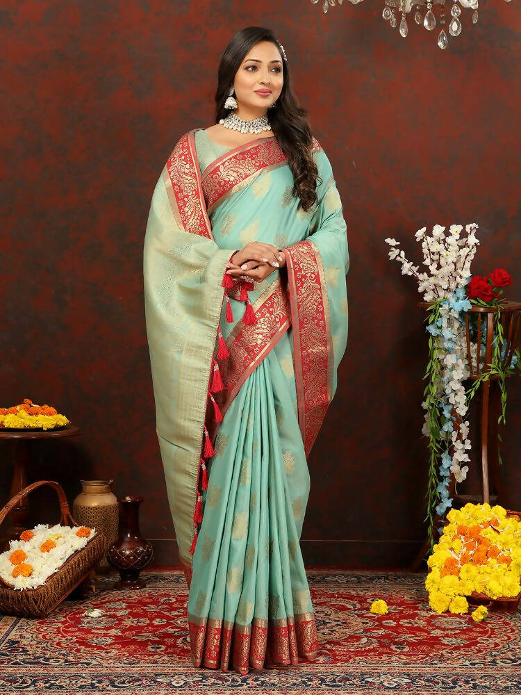 Lorenvalley Fashion Skyblue Cotton Woven Design with Zari Weaving Design Saree