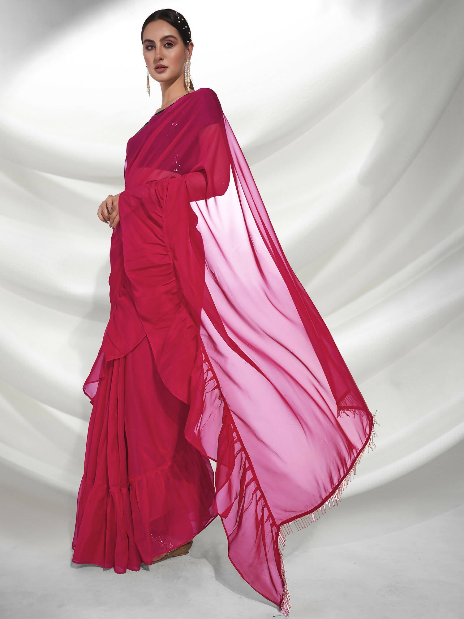 Pink Organza Solid Saree With Unstitched Blouse Piece - Shanaya