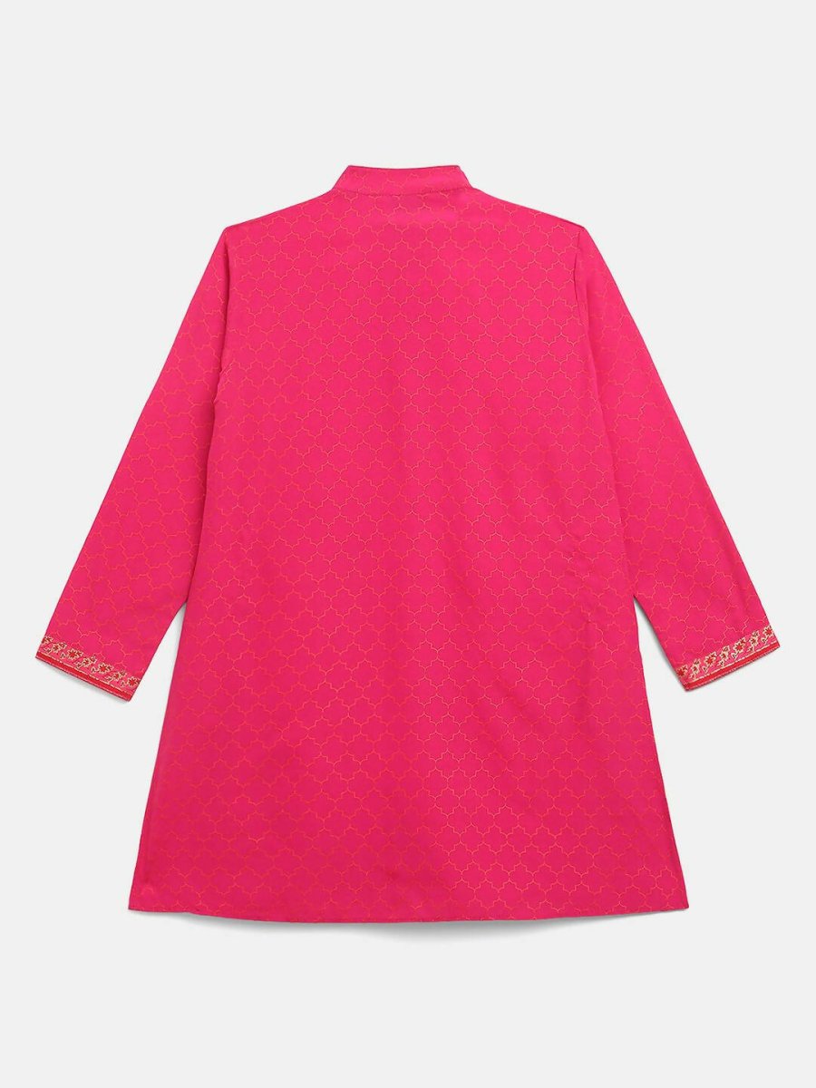 Ahalyaa Pink Crepe Orange Khari Print Kids Kurta Churidar Set For Boys