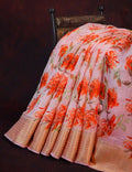 Shades Of Baby Peach With Floral Design Semi Chanderi Saree By Gayathri Reddy Designer Studio